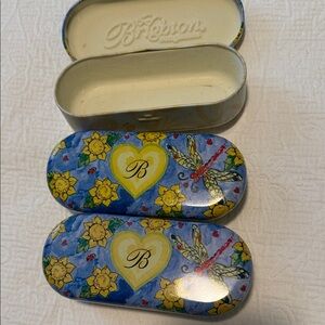 Brighton Blue & Yellow Floral Heart and Dragonfly Eyeglass Case Trio